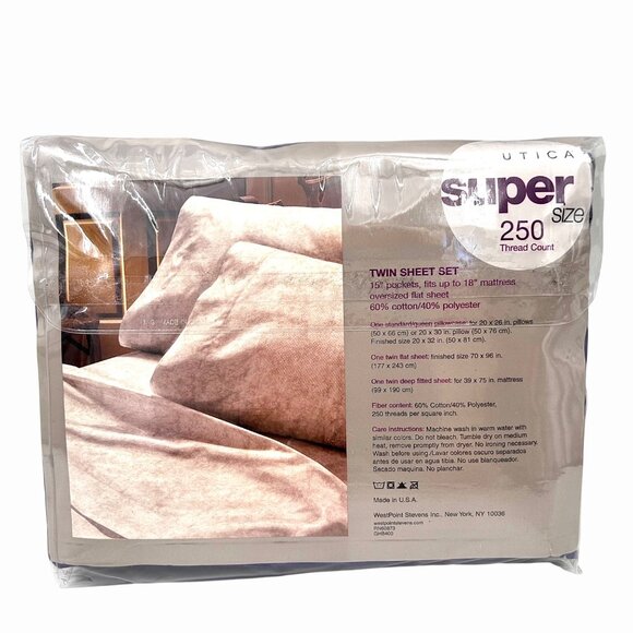 NIP VTG UTICA SUPER SIZE TWIN SHEET SET AMETHYST PURPLE PRINT PLWCSE FLAT FITTED - Picture 2 of 4